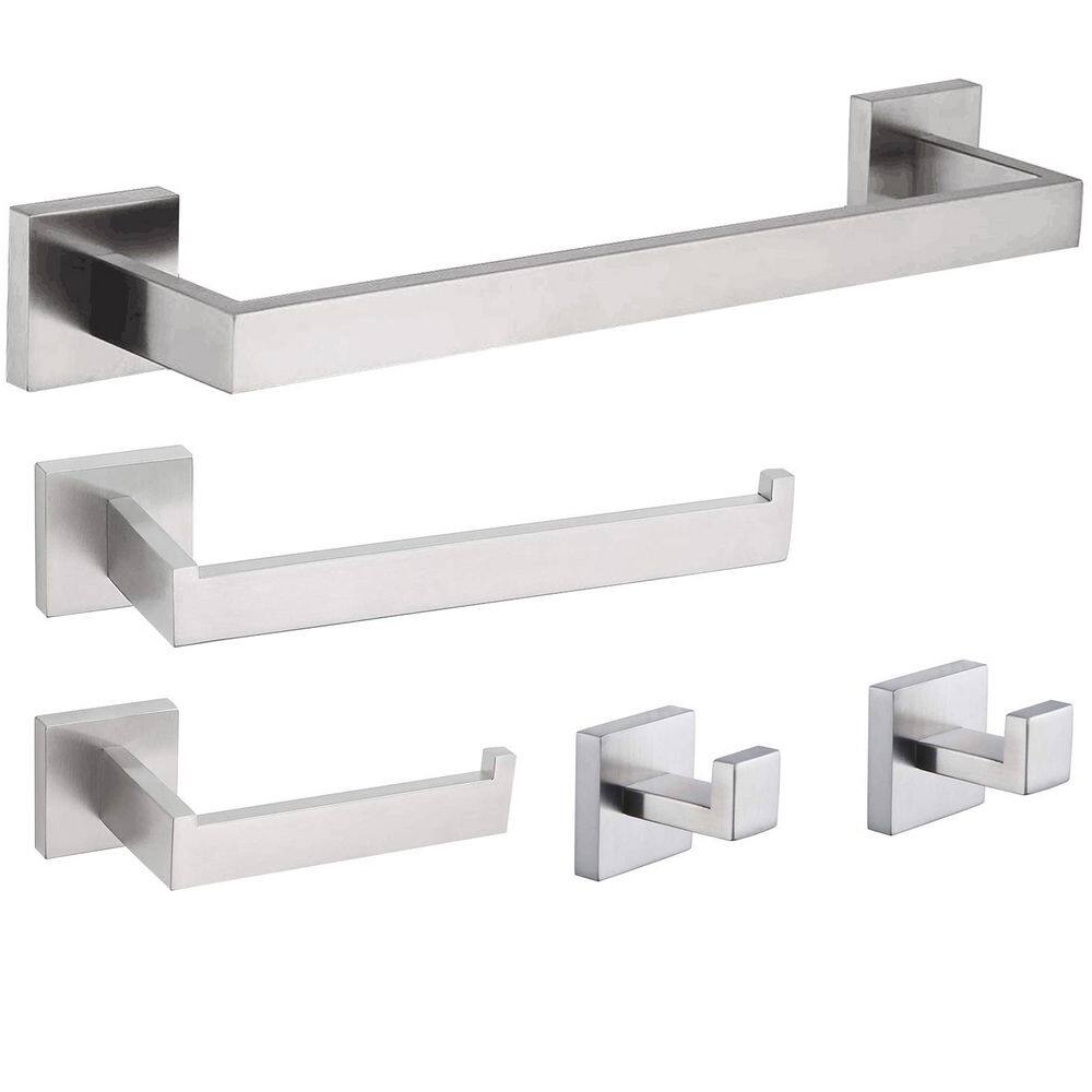 5-Piece Wall Mount Stainless Steel Bathroom Towel Rack Set in Brushed Nicke