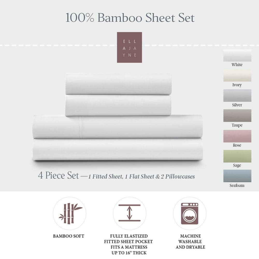 Ivory California King Bamboo Cotton Deep Pocket Sheet Set