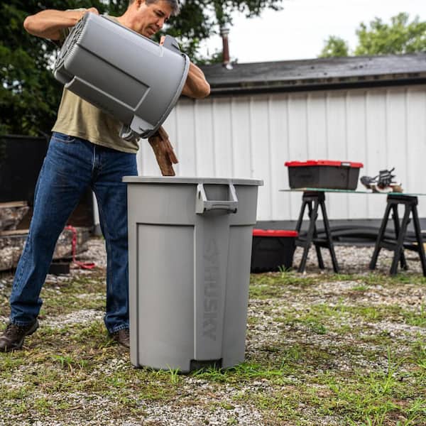Husky 44 gal. Grey Heavy Duty Commercial Outdoor Trash Can with
