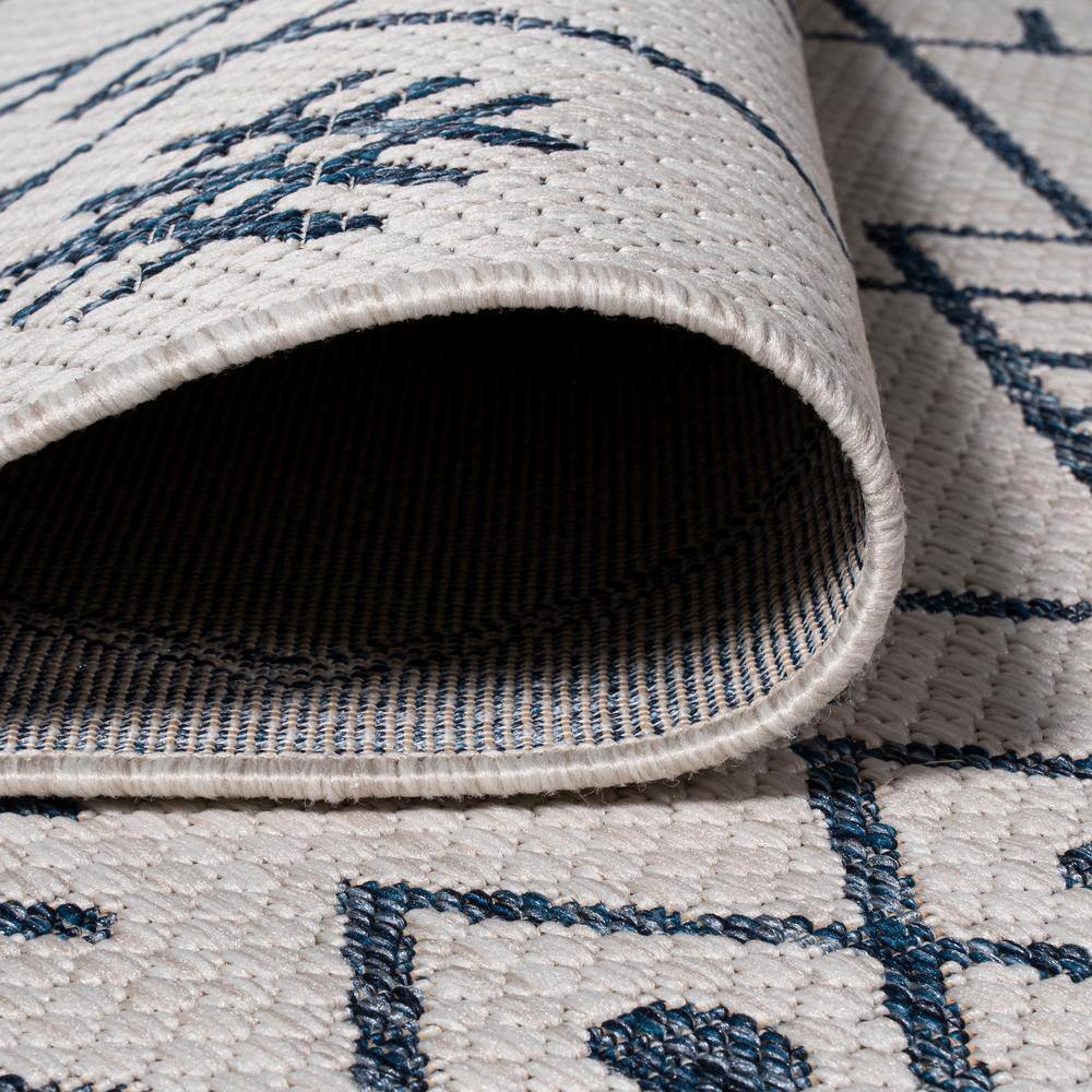 Ivory/Navy Geometric 8'x10' Synthetic Boho Moroccan Rug