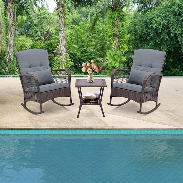 Costway 3-Piece Plastic Patio Conversation Set with Gray Cushions