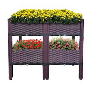 Plastic Raised Planter Box Garden Bed, 1 Set of 4 Planter Grow Boxes with Legs for Outdoor Plants Elevated Garden Boxes