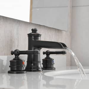 Classic 8 in. Widespread Double Handle Brass Bathroom Faucet with Pop Up Drain, Water Supply Hoses in Oil Rubbed Bronze