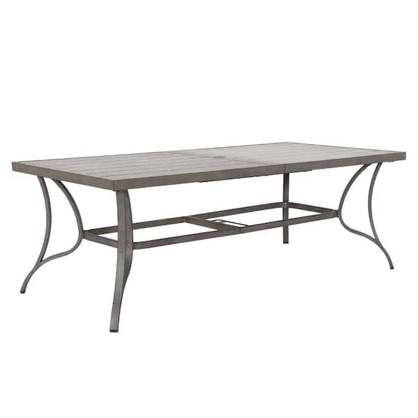 84 in. W Gray Aluminum Rectangular Outdoor Dining Table, 2 in. Thick Table Top for Garden and Backyard