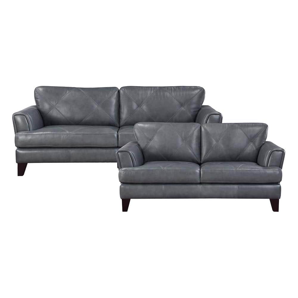 Marie 88 in. W Straight Arm Leather Rectangle 2-Piece Living Room Sofa Set 