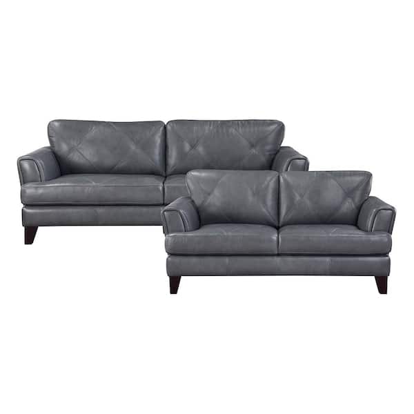 Lazzara Marie 88 in. W Straight Arm Leather Rectangle 2-Piece Living Room Sofa Set in Burnish Gray