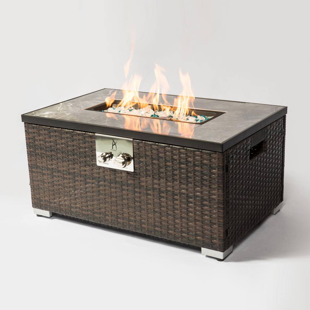 32 Inch Brown Steel Propane Fire Pit Table with Marble Top