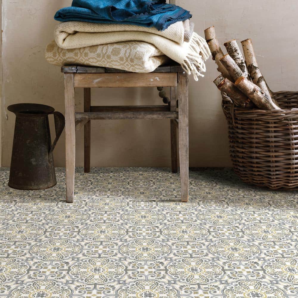 Antico Moroccan Beige and Gray Peel and Stick Floor Tiles