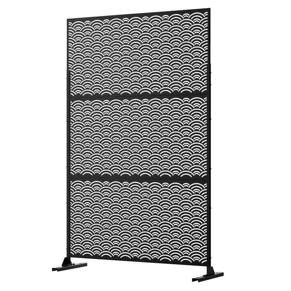 Dovelina 76 in. Galvanized Steel Garden Fence Outdoor Privacy Screen Garden Screen Panels Waves Pattern in Black