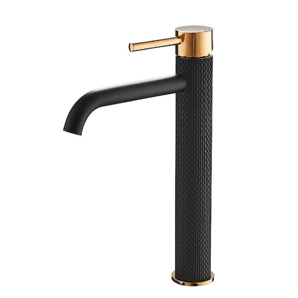Unbranded 11 in. Tall Single Hole Bathroom Sink Vessel Faucet in Black and Gold