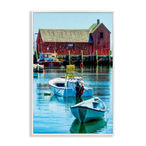 Stupell Industries Tranquil Boat Harbor by Graffi*tee Studios White Framed Nature Giclee Art Print 18 in. x 12 in.