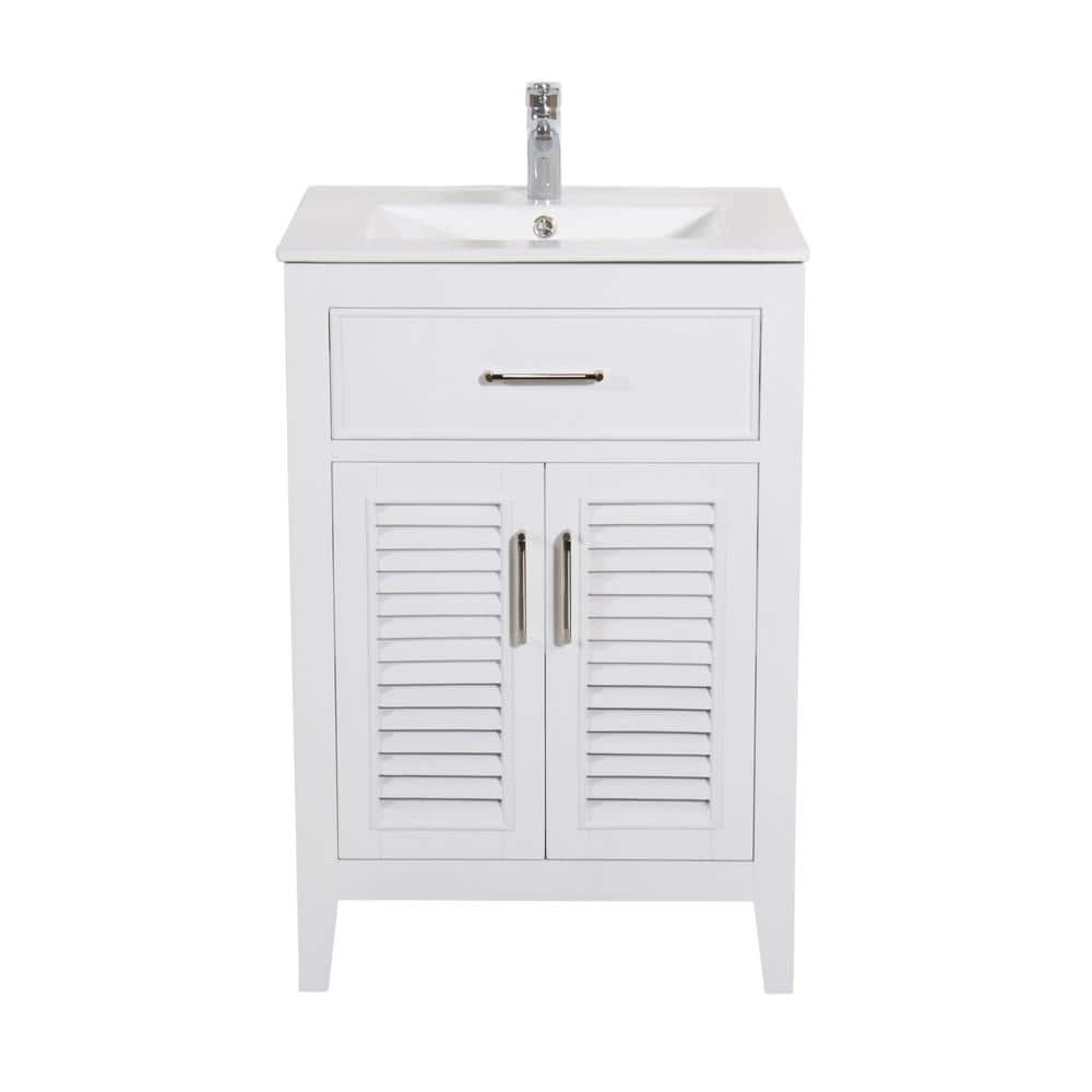 Marina 24 in. W x 18 in. D x 36 in. H Bath Vanity in White with Ceramic ...
