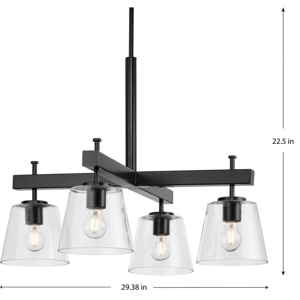 Saffert Matte Black 4-Light Chandelier with Clear Glass Shades