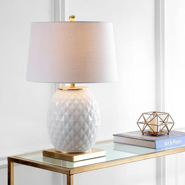 Mew Mew Comparable Discard JONATHAN Y Diamond 25.5 in. White/Gold Leaf LED Glass/Metal Table Lamp  JYL5043A - The Home Depot