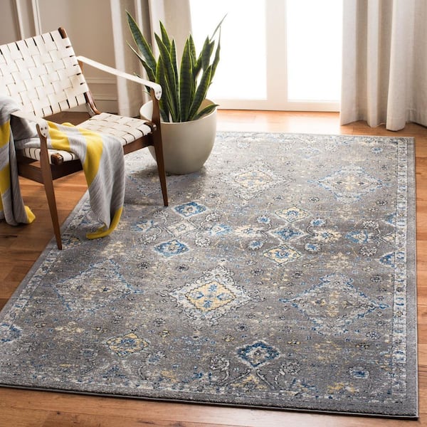 Evoke Dark Gray/Yellow Doormat 2 ft. x 4 ft. Border Area Rug
