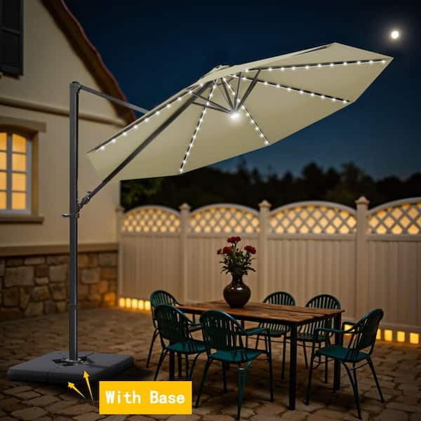 10 ft. Market Cantilever Outdoor Patio Umbrella with 360° Rotation and a Base in Beige