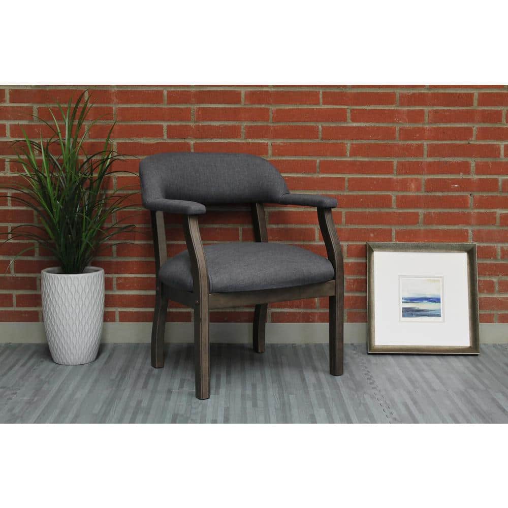 Slate Gray Linen Upholstered Arm Chair with Medium Wood Frame
