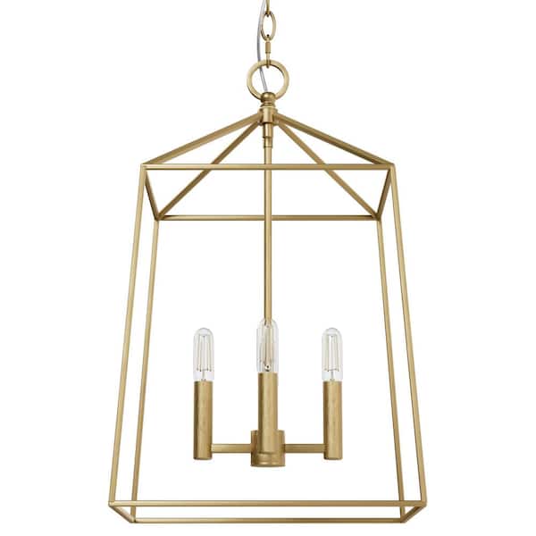 Hunter Fair Oaks 4-Light Luxe Gold Lantern Linear Chandelier for Kitchen Island with No Bulbs Included