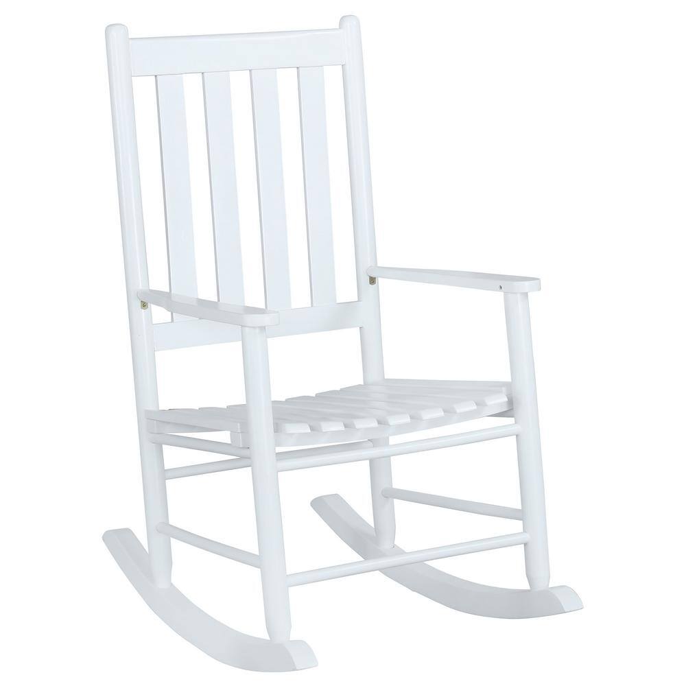 White Acacia Transitional Slat Back Rocking Chair