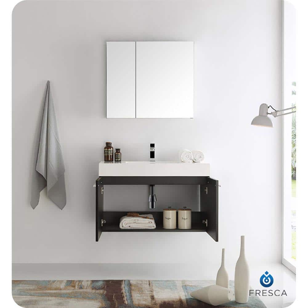 Sleek Black 35" Modern Wall-Mounted Vanity with Integrated Sink