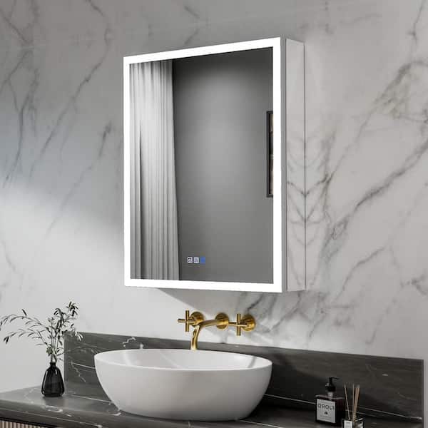 Lonni AZD 24 in. W x 30 in. H Rectangular Silver Aluminum Recessed/Surface Mount Right Dimmable Medicine Cabinet with Mirror
