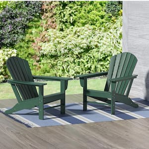 Mason Dark Green Poly Plastic Outdoor Patio Classic Adirondack Chair, Fire Pit Chair (Set of 2)