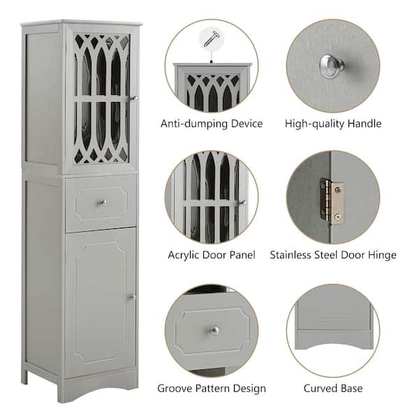 Contemporary Designed 17 in. W x 14 in. D x 64 in. H Gray MDF Board Freestanding Bathroom Linen Cabinet