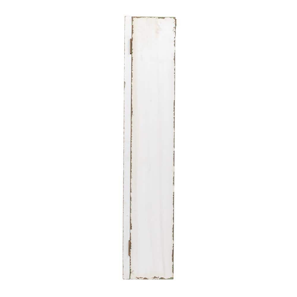 Antique White Distressed Wood Wall Cabinet with Glass Door and Shelves