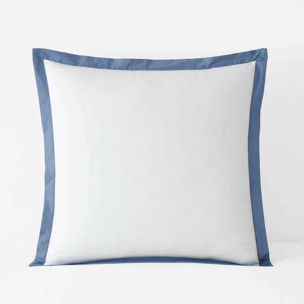 The Company Store Company Cotton Solid Border Trim Slate Blue Cotton Percale Euro Sham