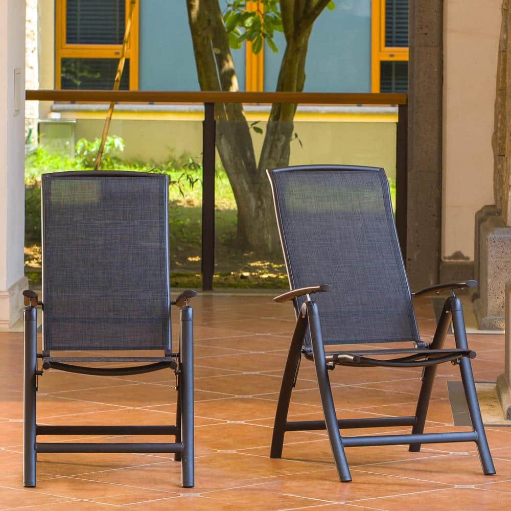Gray Aluminum Frame Reclining Outdoor Dining Armchairs Set of 2