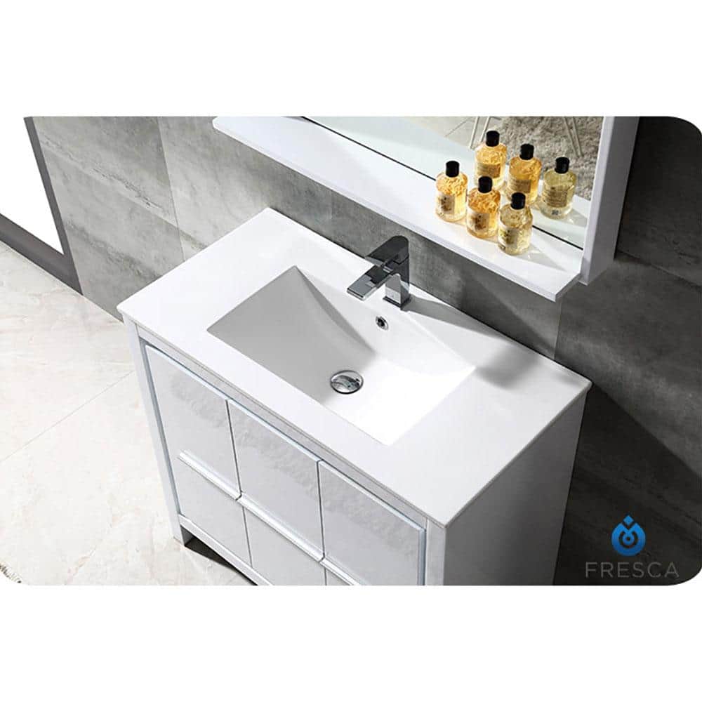 Allier 36" White Modern Plywood Vanity with Integrated Ceramic Sink