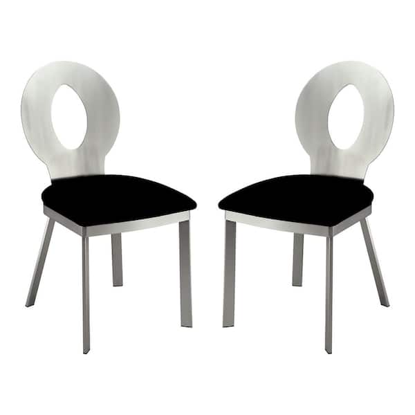 Connel Contemporary Silver and Black Microfiber Padded Metal Side Dining Chair (Set of 2)