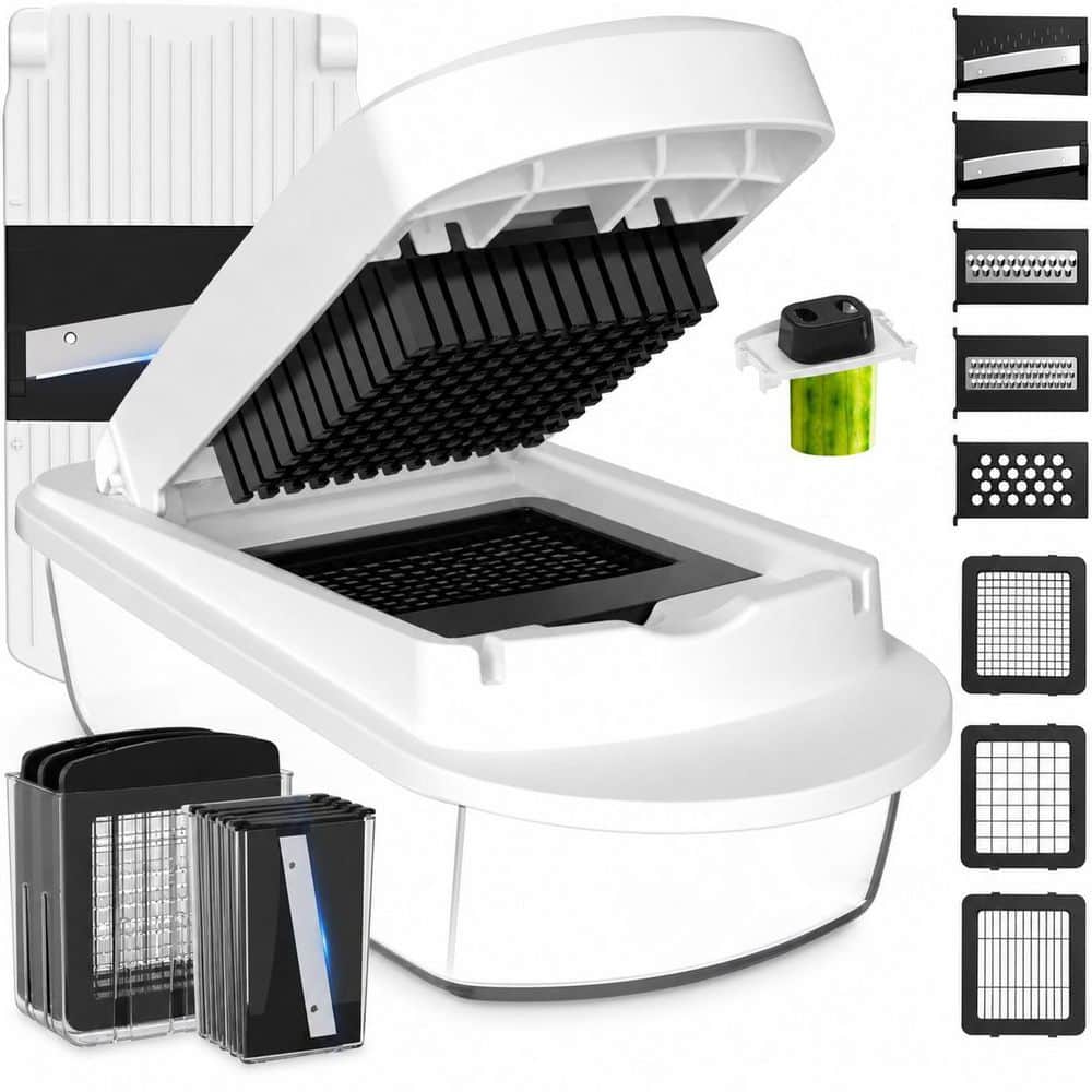 ABS Plastic Stainless Steel Multi-Blade Vegetable Chopper Mandoline Slicer with Container for Kitchen Prep White