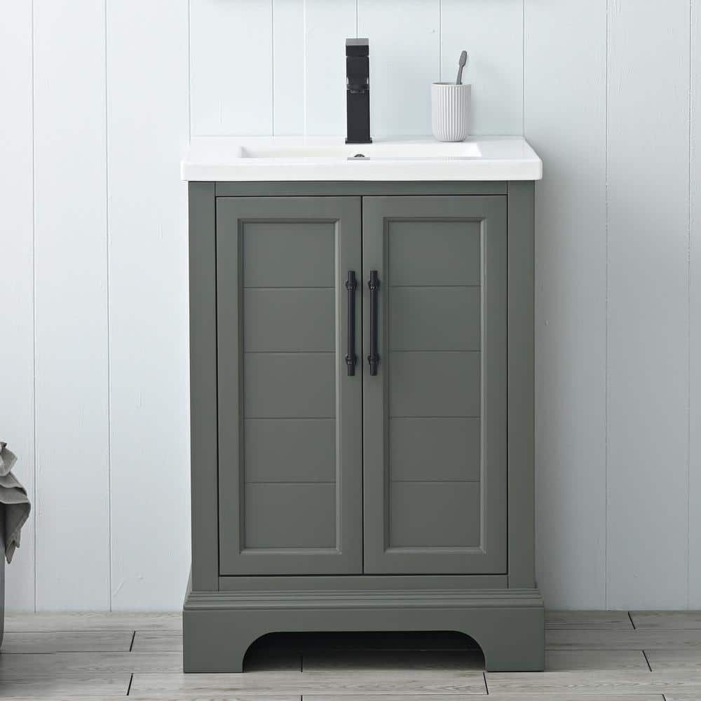 Vintage Green 24" Freestanding Single Sink Bathroom Vanity with Ceramic Top