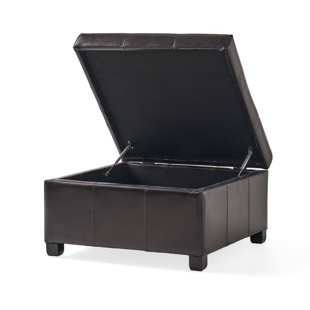 Espresso Tufted Round Leather Storage Ottoman