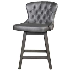 Rosabella 37 in. Gray High Back Wood 25.5 in. Swivel Counter Stool with Steel Faux Leather Seat and Back