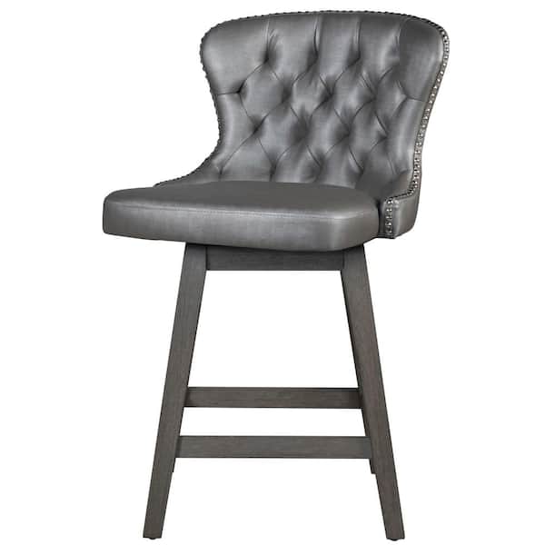 Hillsdale Furniture Rosabella 37 in. Gray High Back Wood 25.5 in. Swivel Counter Stool with Steel Faux Leather Seat and Back