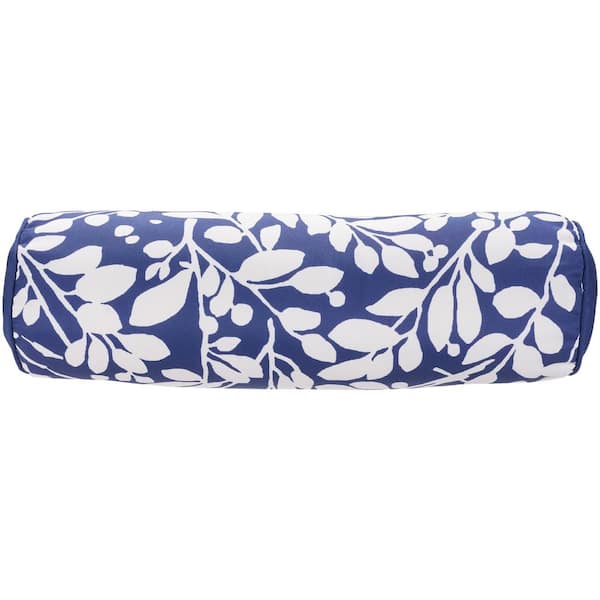Waverly Navy Floral Stain Resistant 20 in. x 6 in. Indoor/Outdoor Bolster Throw Pillow