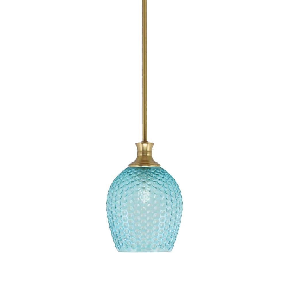 Tyler 60-Watt 1-Light New Age Brass Stem Mini Pendant Light with Turquoise 