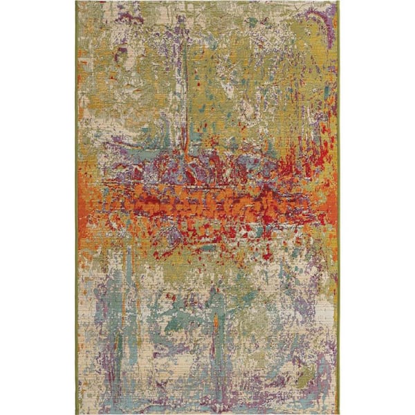 Unique Loom Multi 3 ft. 3 in. x 5 ft. 3 in. Outdoor Modern Crumpled Area Rug