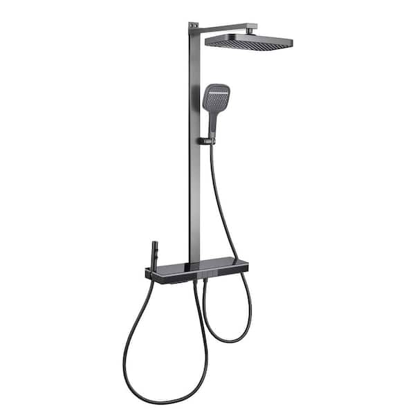 FLG Single Handle 3-Spray Tub and Shower Faucet 1.8 GPM Brass Wall Mount Exposed Pipe Shower System in. Grey Valve Included