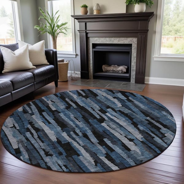 Mayfield Premium Machine Washable Abstract AMF1079 Blue 8 ft. x 8 ft. Round Rug