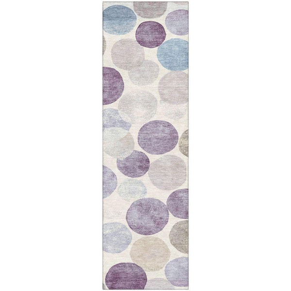 Mayfield Premium Machine Washable Abstract AMF1951 Plum 2 ft. x 7 ft. Runner Rug