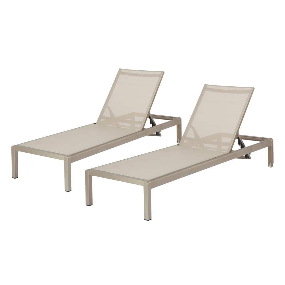 Gray and Silver Adjustable Aluminum Mesh Outdoor Chaise Lounges, Set of 2