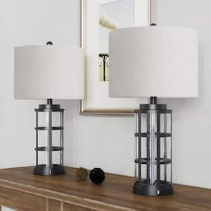 Concord 25 in. Black Metal Table Lamp with Beige Linen Lampshade. (2-Pack)