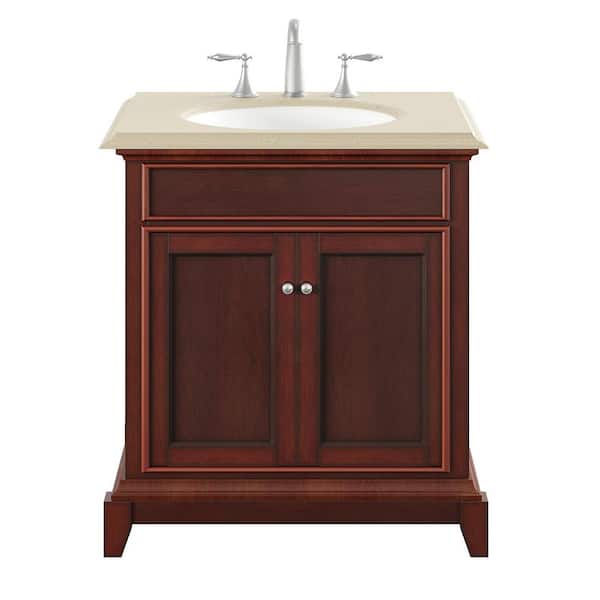 Eviva Elite Princeton 30 in. W x 23.5 in. D x 33.7 in. H Single-Sink Freestanding Bath Vanity in Teak with Cream Marble Top