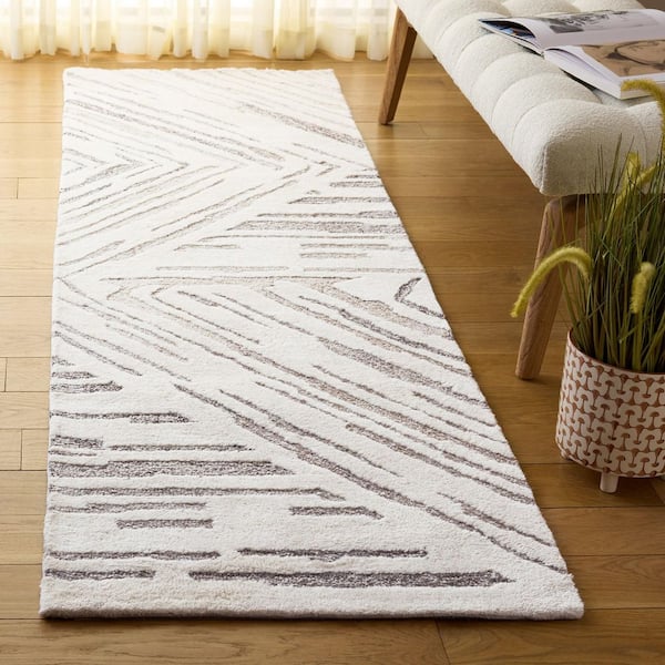 Ebony 2 ft. x 8 ft. Ivory/Brown High-Low Zig-Zag Runner Rug