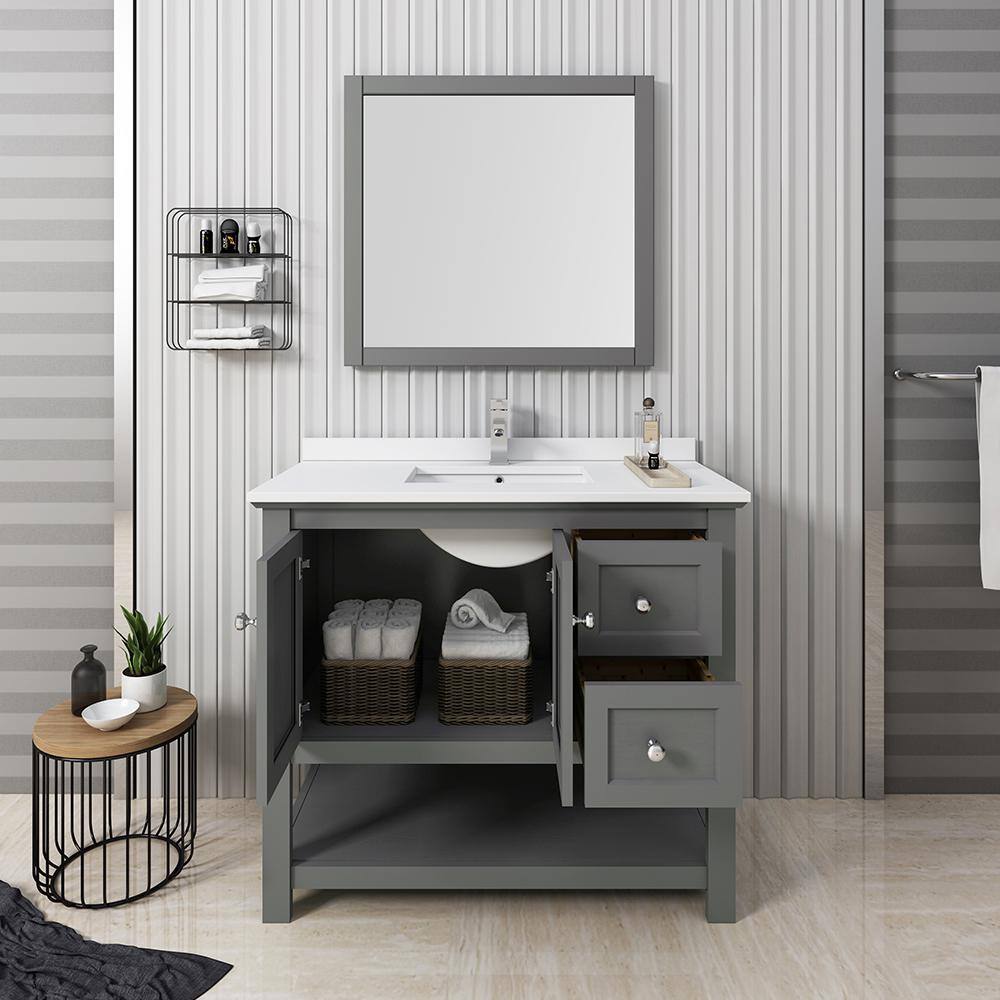 Gray 42" Solid Wood Bathroom Vanity Set with Mirror