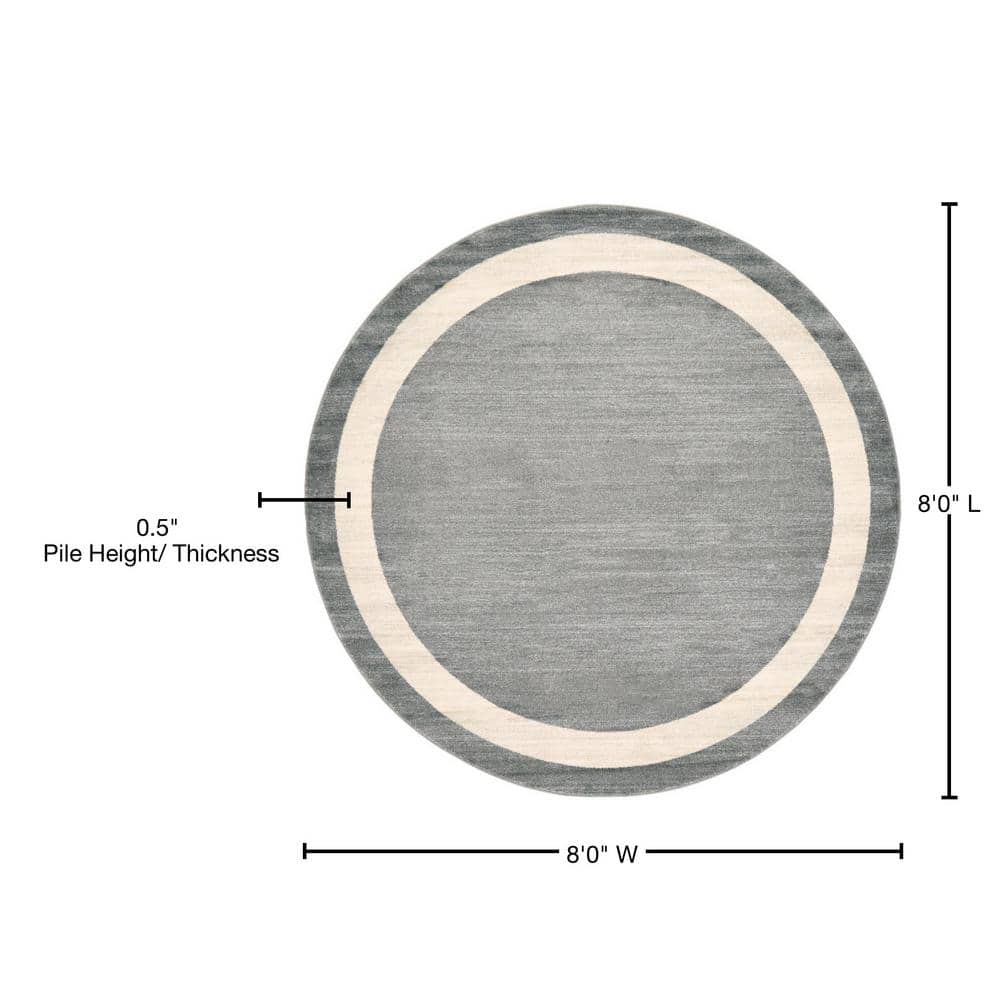 Gray and Ivory Round Tufted Synthetic Rug, 8'