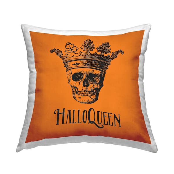 HalloQueen Halloween Skull Orange Print Polyester 18in. X 18in. Throw Pillow